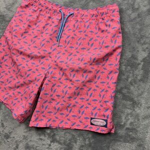 Vineyard Vines Swim Shorts Mens XL Pink Blue Umbrella Pattern Drawstring SP24